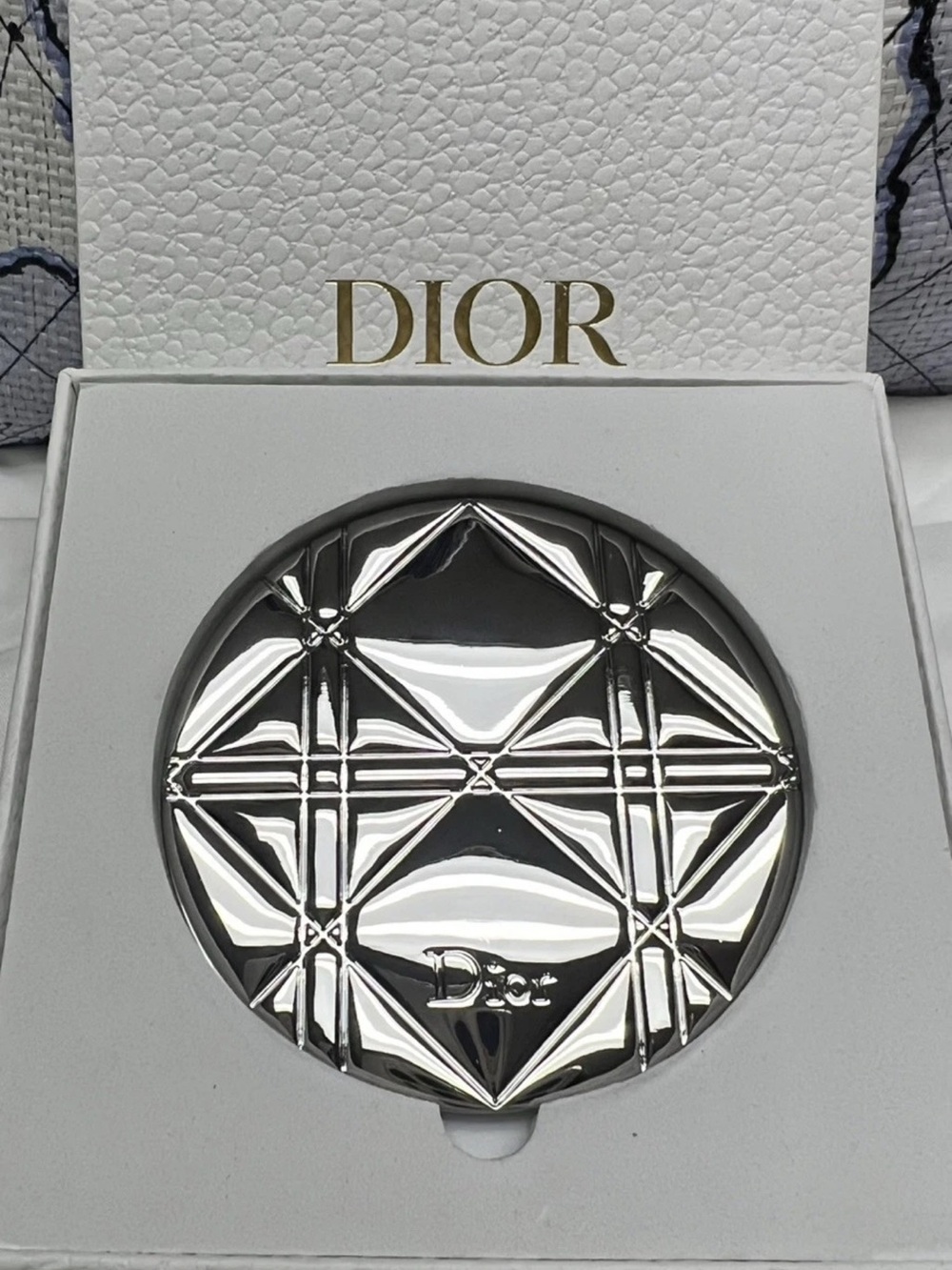Dior Silver Quilted-Pattern Compact Money Clip